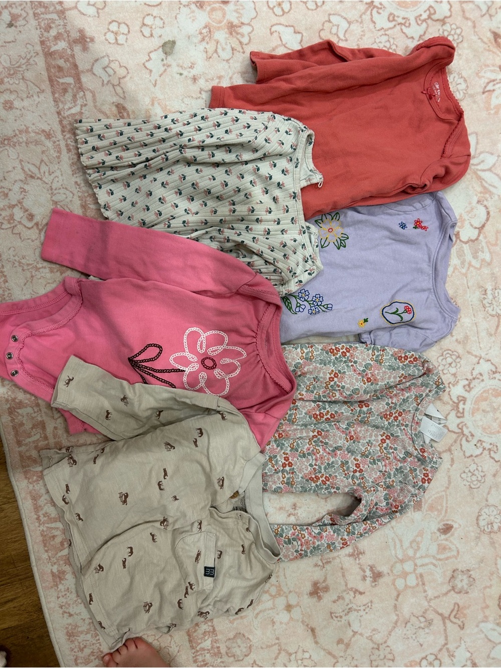 Girls 18 months Mixed Long Sleeve Bodysuits Lot - Floral & Pink
